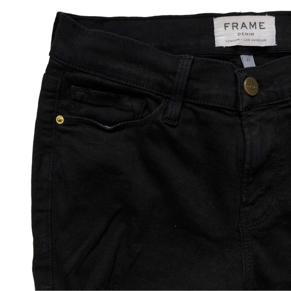 Frame Le Skinny de Jeanne Size 27 Distressed Black with Holes Film Noir - Picture 3 of 16
